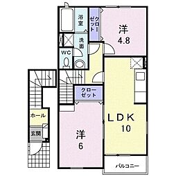 パルフェ三隈A 2LDKの間取図画像