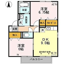 ウィルモア長坂 2DKの間取図画像