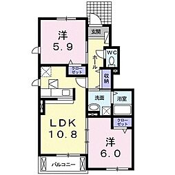 ベルデ日和 2LDKの間取図画像