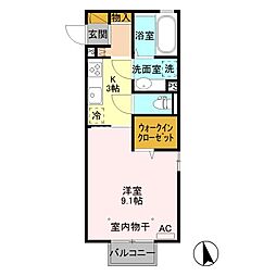 アクシズ 2階1Kの間取り