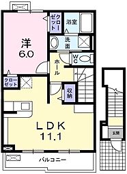エスポアールＡ 2階1LDKの間取り