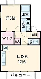 メゾンドリーフ 2階1LDKの間取り