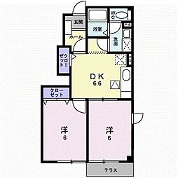 ペズィーブル 1階2DKの間取り