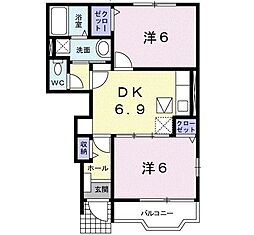 ヴィラローエングリン 2DKの間取図画像