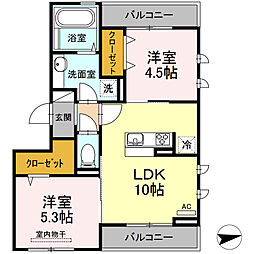 マイプレイス東照宮　Ｂ 3階2LDKの間取り