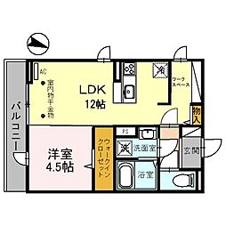 アールヴォリ町村 1LDKの間取図画像