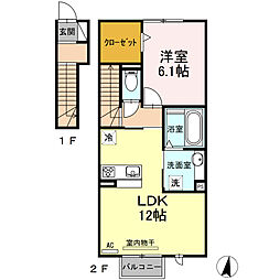 レセンテ須田　Ａ 2階1LDKの間取り