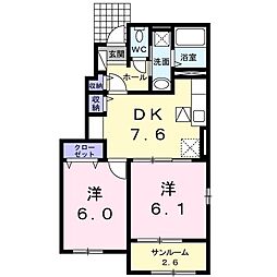 エスポワール 2DKの間取図画像