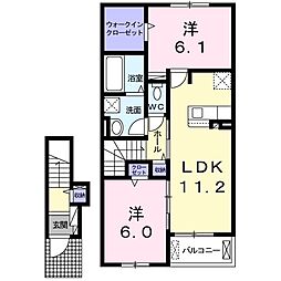 サンリバー黒川B 2LDKの間取図画像