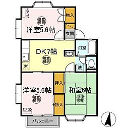 シャルムハイツA 3DKの間取図画像