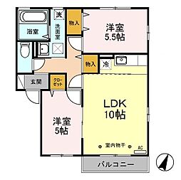 Ｊ-Ｒｏｏｍ妃　Ｂ 1階2LDKの間取り