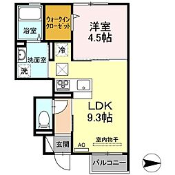 フォンテーヌ目久美 1階1LDKの間取り
