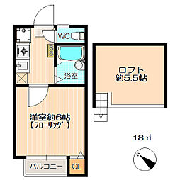 クレアール塩釜 1Kの間取図画像
