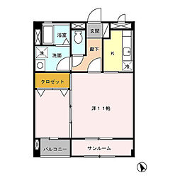 サンフラワー 2階1LDKの間取り