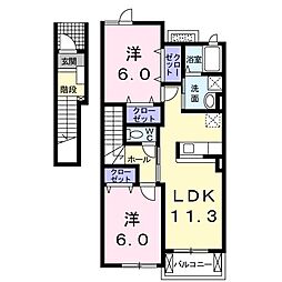 プラシードA 2LDKの間取図画像