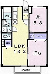 グリーンハイツＫ 1階2LDKの間取り