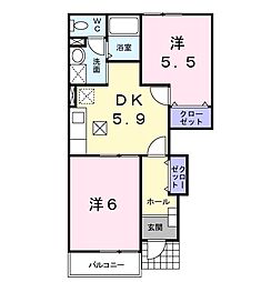 クレストール一本木 2Kの間取図画像