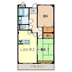 セジュール泉町 3階2LDKの間取り
