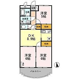 プルメリア・イズシ 2階3DKの間取り