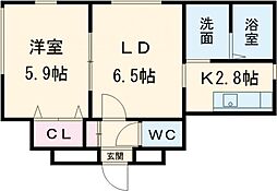 ブリリアントR 4階1DKの間取り