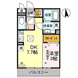 JR上越線 高崎問屋町駅 徒歩21分の賃貸アパート 1階1DKの間取り