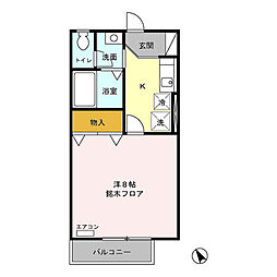 セジュールＳ・なかむら　Ｂ 1階1Kの間取り