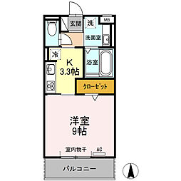 プライム逢妻 3階1Kの間取り