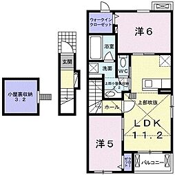ビジュ・リアンＢ 2階2LDKの間取り