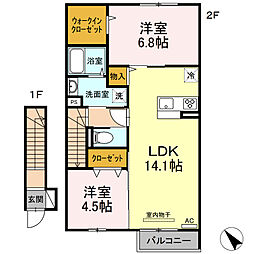 D-roomちよだ 2階2LDKの間取り