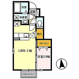 リバーウエスト 1LDKの間取図画像