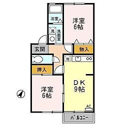 ローズアイランドB棟 2DKの間取図画像