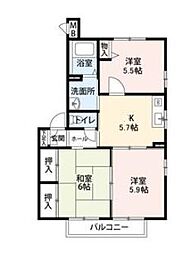 第二メグミハイツ　A棟 2階3Kの間取り