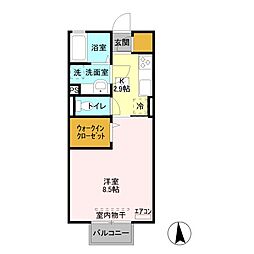 コスモス薬師 1階1Kの間取り