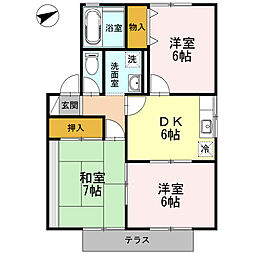 ヴィラクレスト　B棟 1階3DKの間取り