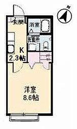 シャンティ11 2階1Kの間取り