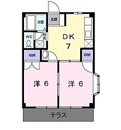 清水コーポ 1階2DKの間取り