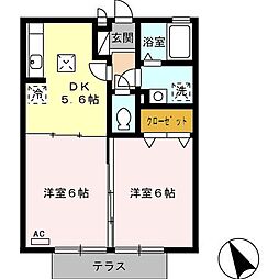 セジュール・ナカ 1階2DKの間取り