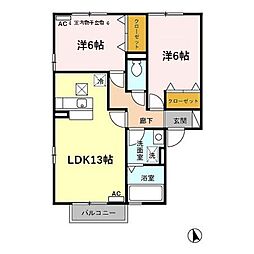 ププレ　A 1階2LDKの間取り