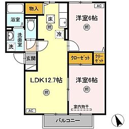ロワール福原　C棟 1階2LDKの間取り