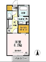 アザックみゆき 2階1Kの間取り