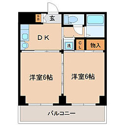 アルデール宮町 2DKの間取図画像
