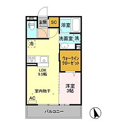 東武伊勢崎線 館林駅 徒歩13分の賃貸アパート 2階1LDKの間取り