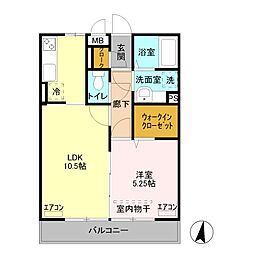 カラーズ ガーデン 3階1LDKの間取り