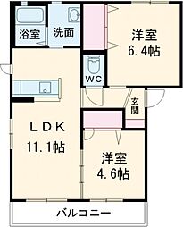 ファルカス1A 2LDKの間取図画像