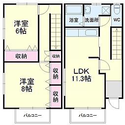はぴねす 2LDKの間取図画像
