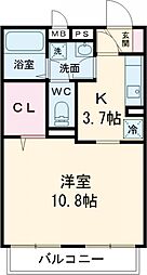 パークハイム長宮2 1Kの間取図画像