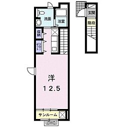 ガーデンハウスＭ　Ｃ 2階ワンルームの間取り