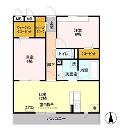 プレミアムベース　I 2階2LDKの間取り