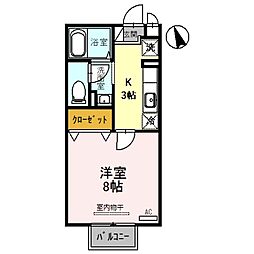 セジュール環水 208 2階1Kの間取り