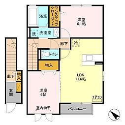 Ｓｕｎ　Ｈｉｌｌ 2階2LDKの間取り